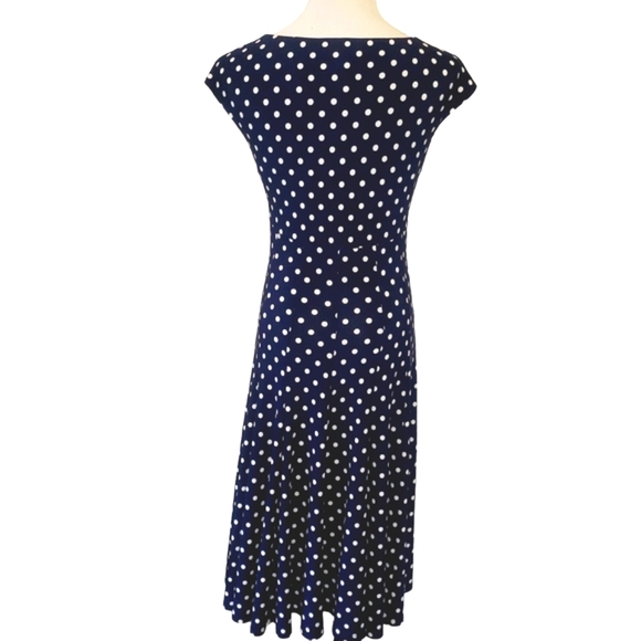 🔥Lauren Ralph Lauren Navy Blue/White Polka Dot Sleeveless Vneck Midi Dress SZ 4 - Picture 4 of 10